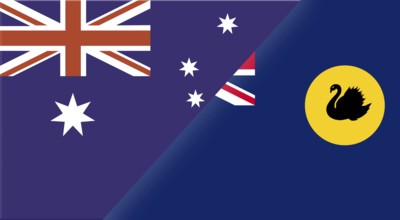 Flag of Australia and the Australian state of Western Australia. Two flags together. Illustration