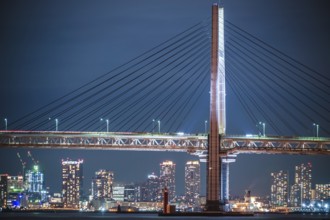 Yokohama Bay Bridge and Yokohama Minato Mirai of night view. Shooting Location: Yokohama-city
