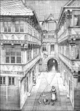 Historical architectural illustration from the 19th Century, 1881, German Renaissance style, 16th