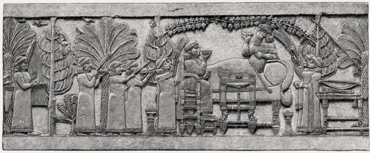 Ashurbanipal, Neo-Assyrian king, and his queen Libbali-sharrat dining, relief, c. 653 BCE
