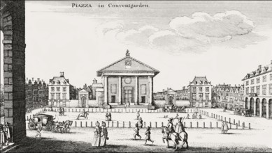 Square before the market hall, Covent Garden, London, after Hollar, 1647