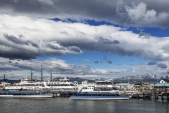 Excursion and cruise ships in the harbour of Ushuaia, Argentina, South America