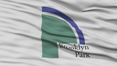 Closeup of Brooklyn Park City Flag, Waving in the Wind, Minnesota State, United States of America