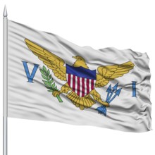 Isolated United States Virgin Islands Flag on Flagpole, USA state, Flying in the Wind, Isolated on