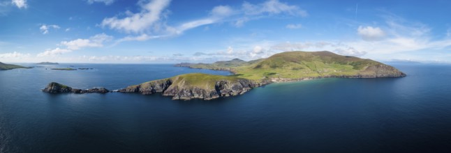 Aerial panorama view of Slea Head and the Dingle Peninsula in County Kerry of western Ireland