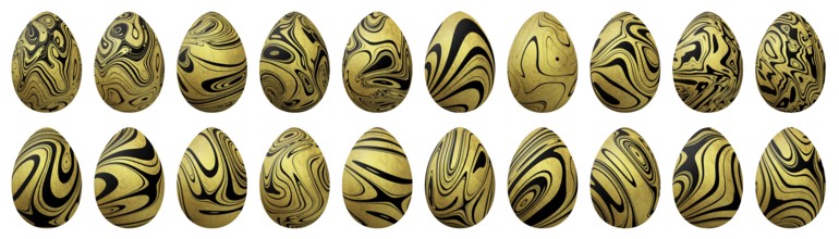 Gold Easter Eggs Set, Gold trendy style eggs Set, Clipping path