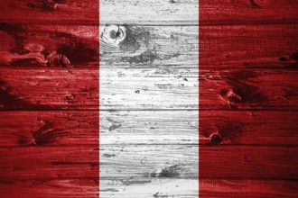 Peru flag on wooden planks background wood flag