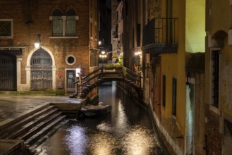A Canal somewhere in San Polo District at Night, Venice, Italy, Europe