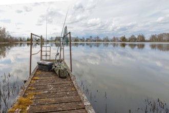 Old jetty with fishing equipment