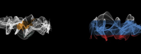 Flags of Cyprus and Russia on Black background, Cyprus vs Russia Smoke Flags