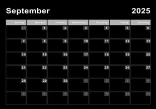 September 2025 calendar, week start Sunday, modern design