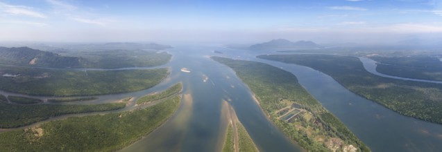 Aerial panorama view on estuaries and strait in Phang Nga province, Thailand, Asia