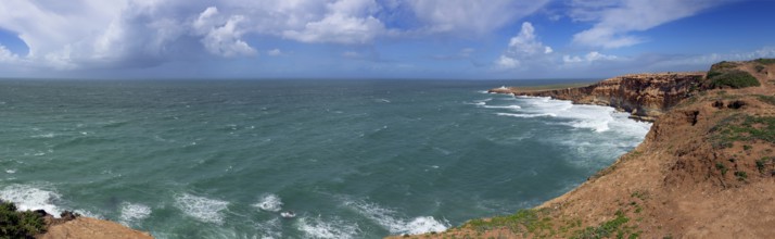 Panorama of ocean waves and rocks on the Atlantic coast in Morocco