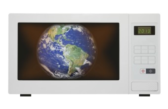 Global warming concept, earth in microwave