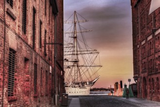 Alley with sailing ship