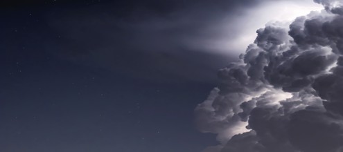 Dramatic Storm Clouds background. Lightning in the clouds. Night Clouds