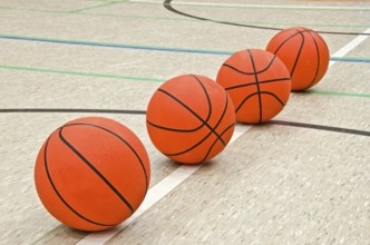 Basketballs on the floor in sports hall