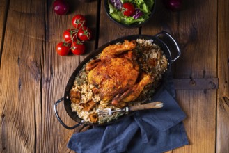 Grilled spicy chicken with pearl barley and mushrooms