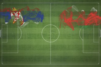 Serbia vs Oman Soccer Match, national colors, national flags, soccer field, football game,