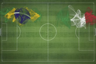Brazil vs Italy Soccer Match, national colors, national flags, soccer field, football game,