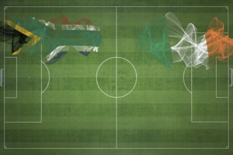 South Africa vs Ireland Soccer Match, national colors, national flags, soccer field, football game,