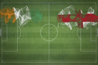 Ivory Coast vs England Soccer Match, national colors, national flags, soccer field, football game,
