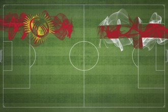 Kyrgyzstan vs England Soccer Match, national colors, national flags, soccer field, football game,