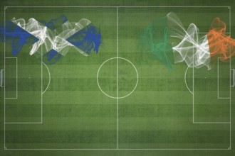 Scotland vs Ireland Soccer Match, national colors, national flags, soccer field, football game,