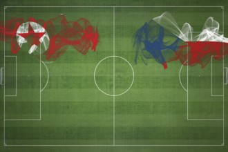 North Korea vs Czech Republic Soccer Match, national colors, national flags, soccer field, football
