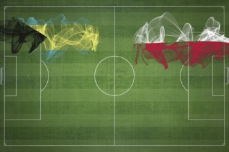 Bahamas vs Poland Soccer Match, national colors, national flags, soccer field, football game,
