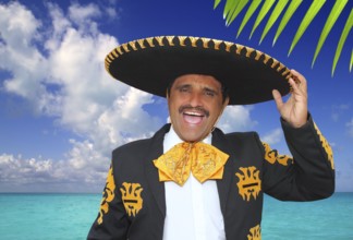 Charro mariachi portrait singing shout in Mexico Caribbean beach
