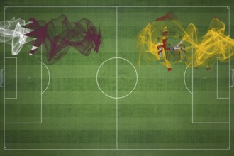 Qatar vs Spain Soccer Match, national colors, national flags, soccer field, football game,