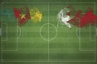 Cameroon vs Bahrain Soccer Match, national colors, national flags, soccer field, football game,