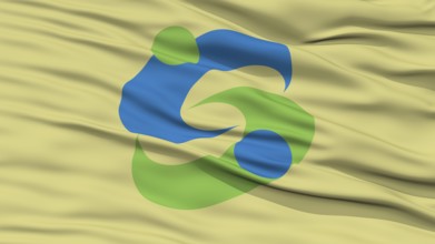 Closeup of Saga Flag, Capital of Japan Prefecture, Waving in the Wind, High Resolution