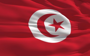 Fluttering flag of Tunisia on the wind