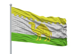 Berezovsky City Flag On Flagpole, Country Russia, Sverdlovsk Oblast, Isolated On White Background