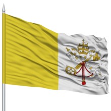 Vatican City Flag on Flagpole, Capital City of Vatican, Flying in the Wind, Isolated on White