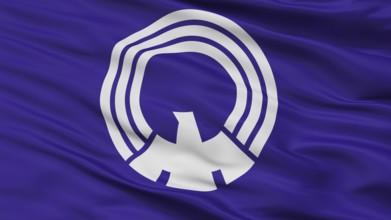 Mitaka City Flag, Country Japan, Tokyo Prefecture, Closeup View, 3D Rendering