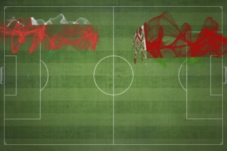 Oman vs Belarus Soccer Match, national colors, national flags, soccer field, football game,