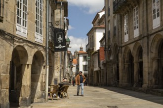 Santiago de Compostela, Spain, May 2018: View on the arcade streets of the old town of Santiago de