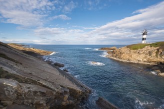 Pancha island lighthouse in Ribadeo coastline, Galicia, Spain, Europe