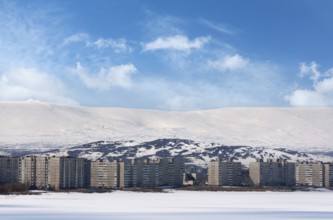 Apartment buildings in the mountains in winter