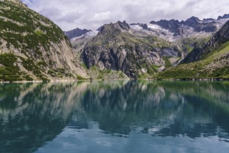 Panoramic view of the Gelmer reservoir in Switzerland