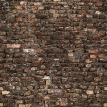 Seamless dark grunge brick wall texture showing deterioration, creating a vintage or industrial