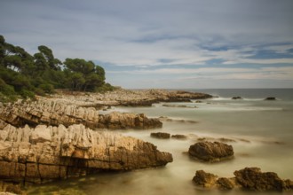 Seascape of Cap Antibes long exposure, Provence, France, Europe