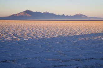 Long shadows fall on the Salt Flats near West Wendover Nevada on the border with Utah