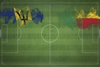 Barbados vs Benin Soccer Match, national colors, national flags, soccer field, football game,