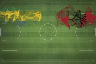 Gabon vs Albania Soccer Match, national colors, national flags, soccer field, football game,