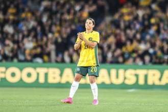 MELBOURNE, AUSTRALIA, JULY 14 : Sam Kerr of Australia thanks the crowd after being substituted as