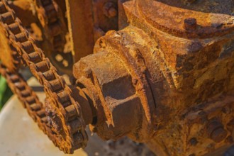 Rusted gear mechanism close up view